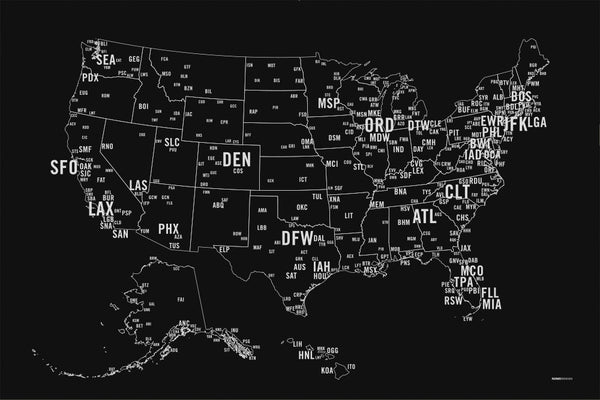 Now Shipping: US Airport Code Map Screen Print